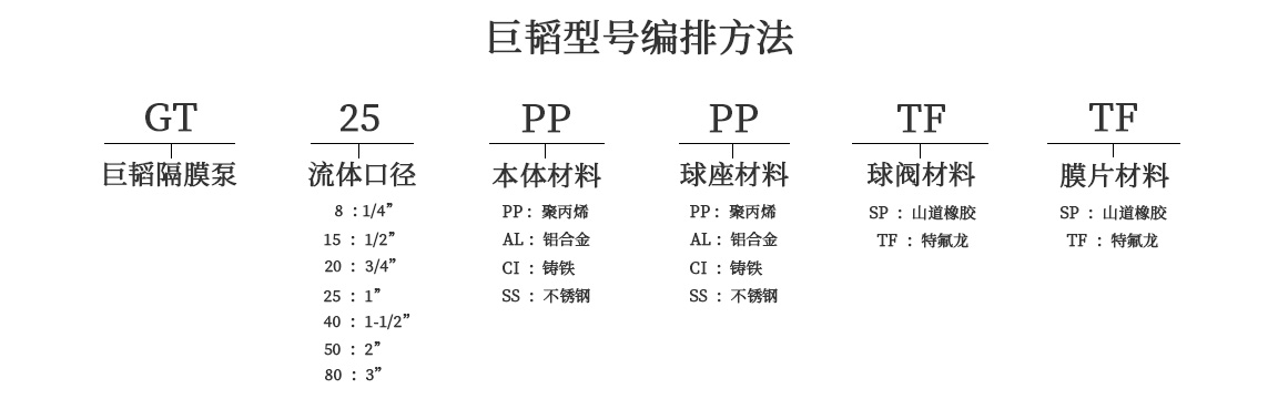 巨韜氣動隔膜泵型號編排方法